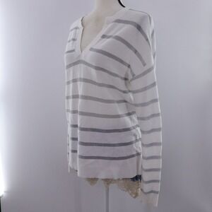 LOFT White Striped V Neck‎ Long Sleeve Sweater Size S